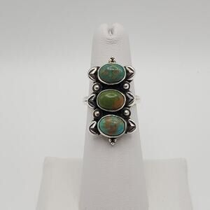 925 Sterling Silver Green Turquoise Trilogy Artisan Ring Size 6
